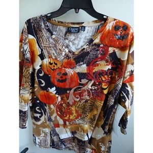 NWT Onque Casual  Sequin Jack O‎ Lantern pumpkin bling Halloween T-shirt Xl